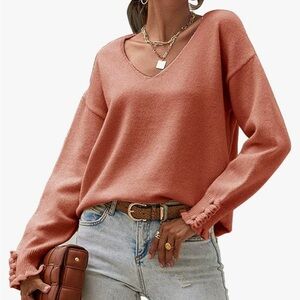Women's Fall Winter Long Sleeve V Neck Sweater